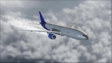 灰蓝色喷气式飞机飞行云模糊背景飞机现实的可视化灰色云飞机小道特写镜头角飞行
